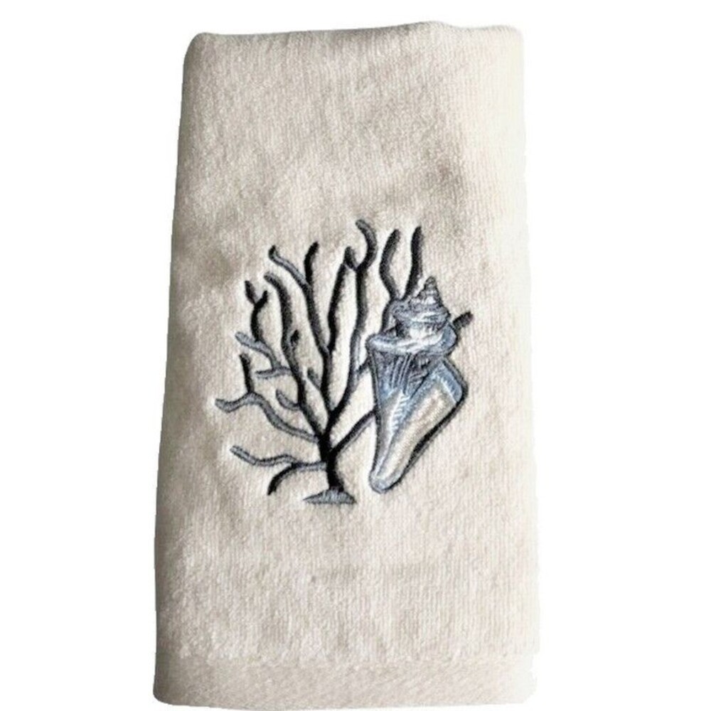 Traditions Shell Coral Embroidered Ivory Hand Towel Bathroom Summer Beach House